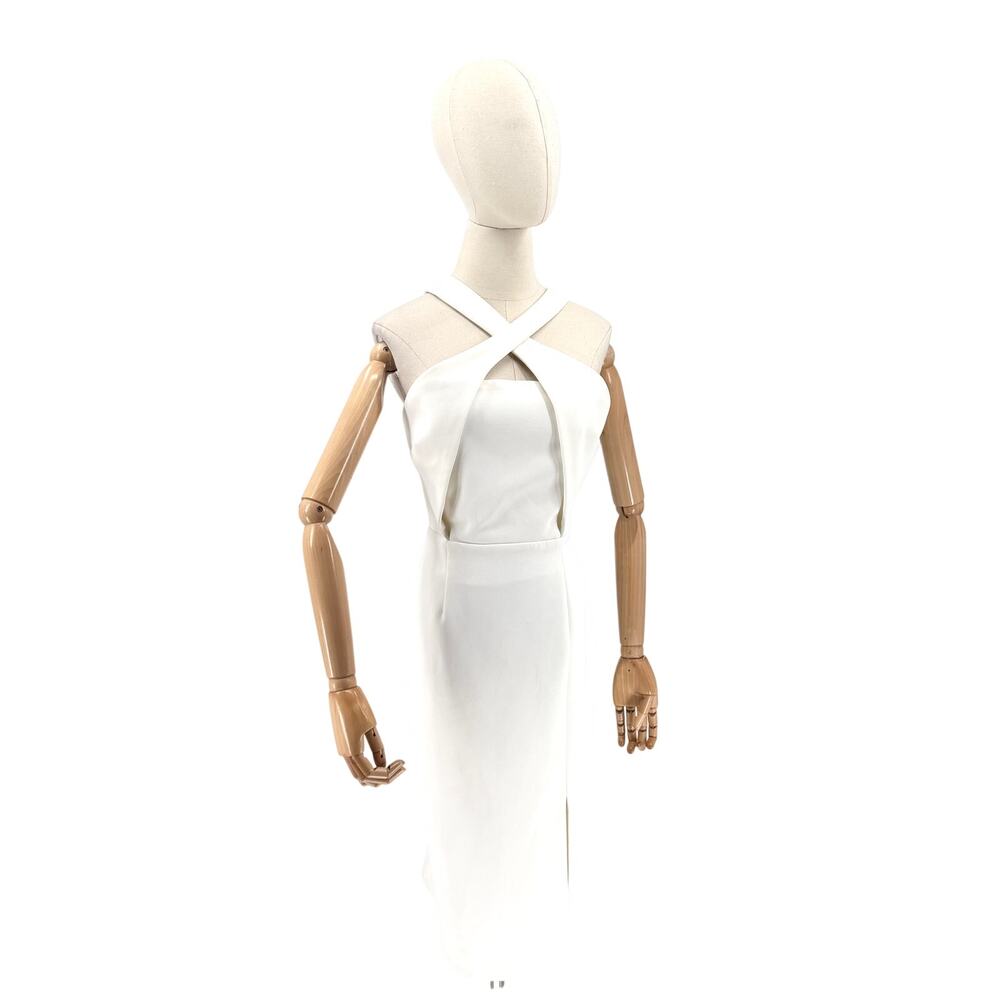 Nicholas White Bonded Crepe Crossover Cutout Midi Cocktail Dress